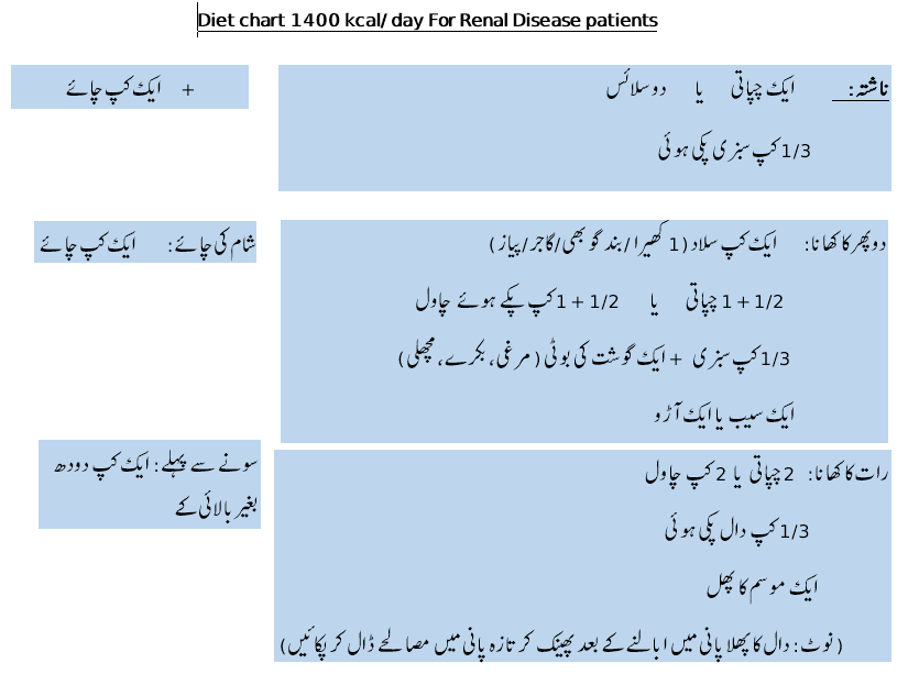 1400 calories diet chart for kidney patients